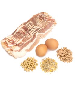 Ham, eggs, feed, and grain